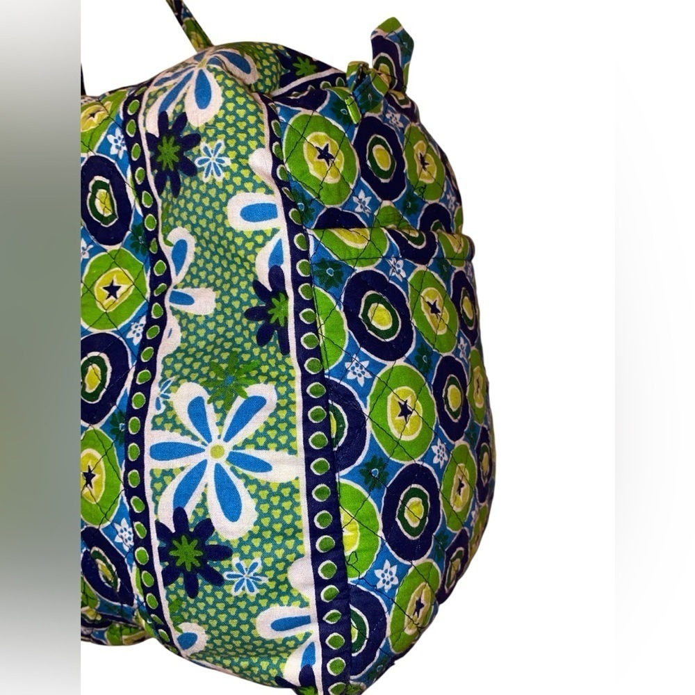 TINSLEY BLAKE Collection Large Duffel Bag Daisy Cotton Quilted Weekender GRN/BLU - Picture 5 of 8